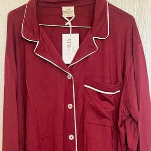Luxurious Burgundy Pajama Top with White Trim